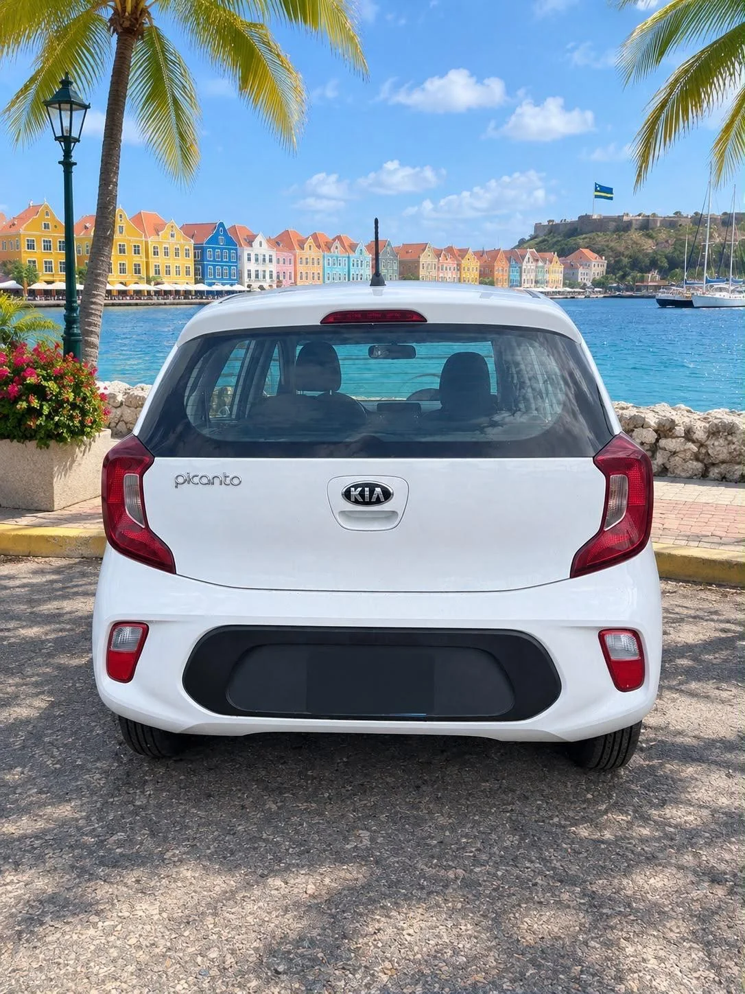 White Kia Picanto, rear view